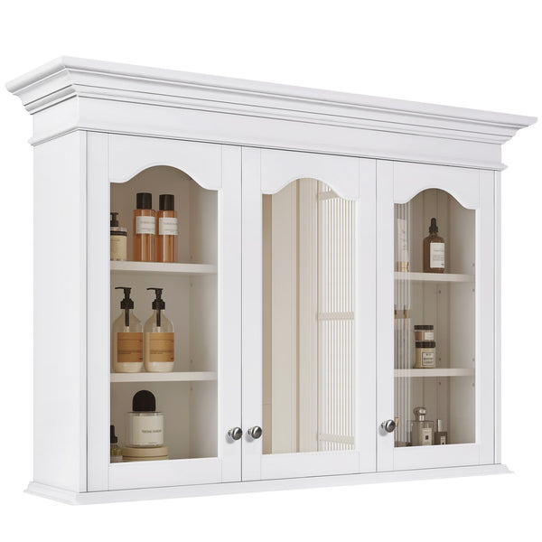 English Elm 40" Medicine Cabinet with Mirror, 6 Adjustable Shelves, Wall-Mounted Bathroom Organizer, White Modern Design N710P264317K