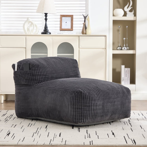 English Elm Big Corduroy Lounger Bean Bag with Ottoman Memory Foam Fill for Living Room Dark Gray W395P435355