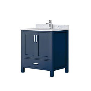 English Elm Navy 30" Bath Vanity with Carrara Marble Top, Soft-Close Drawer, Chrome Faucet & Storage Shelf B2731P259011