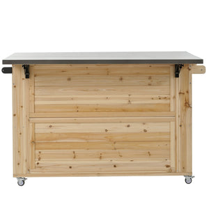 English Elm Outdoor Kitchen Island Solid Fir Wood with Foldable Stainless Top, Ample Storage, Wheels, Opener Natural Wood N719P246553Y
