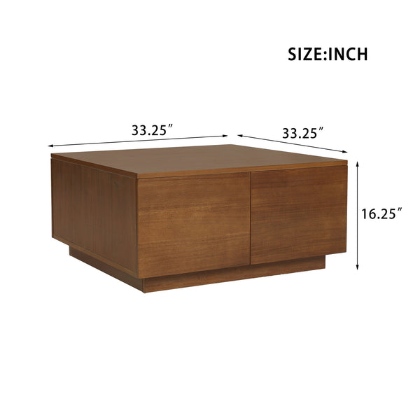 English Elm 33.25" Square Coffee Table with 4 Drawers — Minimalist Modern MDF Design, Space-Saving Durable Centerpiece Walnut N735P277298D