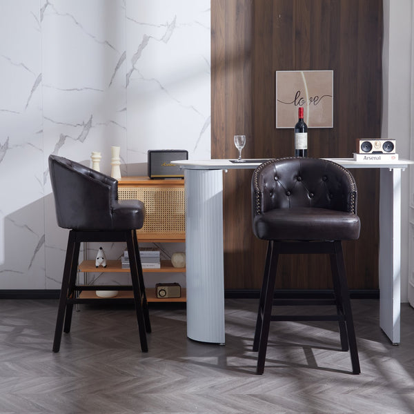 English Elm Christopher Knight Home® - 33.25" Swivel Counter Stools Set of 2 — 360° Faux Leather Bar Stools with Tufted Back, Footrest, Adjustable Feet WF532108BRN
