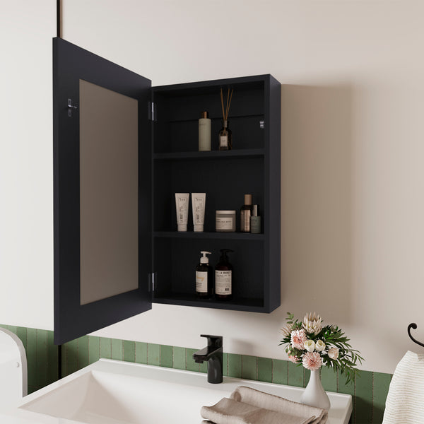 English Elm Parks Wall-Mounted Medicine Cabinet with Mirrored Door, Three Interior Shelves for Bathroom Storage Black 31.1 L x 19.3 W x 3.5 H B128P237175