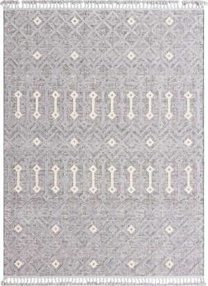 Unique Loom Arlo Lenny Machine Made Tribal Rug Gray, Ivory/Black 7' 10" x 10' 0"