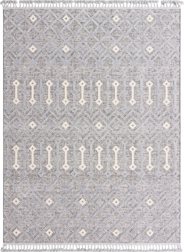Unique Loom Arlo Lenny Machine Made Tribal Rug Gray, Ivory/Black 7' 10" x 10' 0"