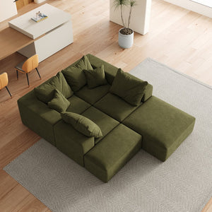 English Elm Modern Upholstered Sectional Sofa Set Modular 132" L-Shape Chenille Couch with 6 Pillows, No-Assembly Comfort and FlexibilityReadable? Green W834S00501