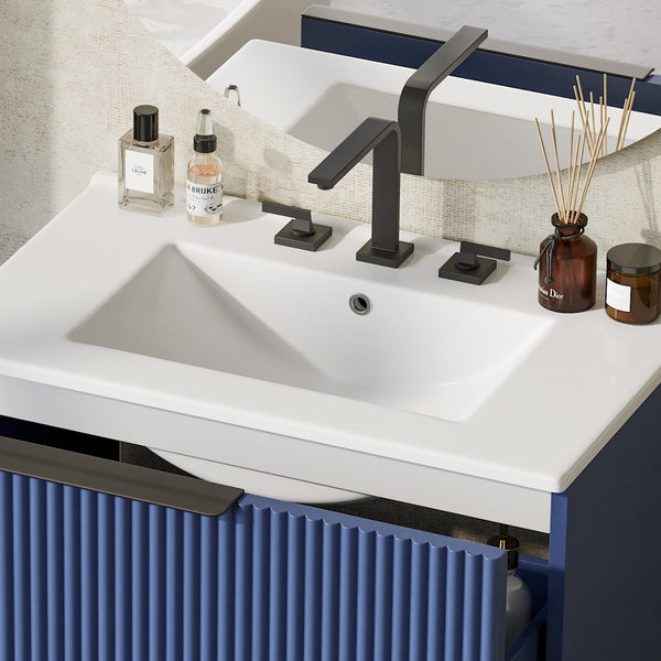 English Elm Christopher Knight Home® - 30" Freestanding Bathroom Vanity With Ceramic Sink, Soft-Close Drawers & Elegant Fluted Design In Blue N817P288915B
