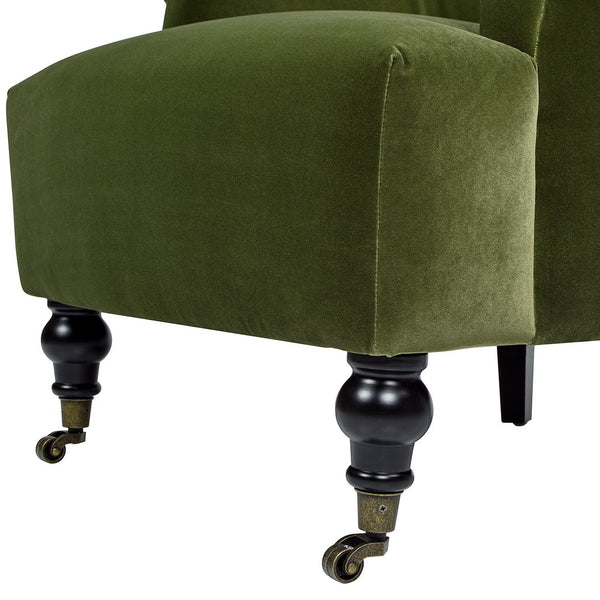 English Elm Jennifer Taylor Home - Eloise Handcrafted 4-Pleat Sock Arm Accent Chair in Olive Green Velvet — Compact Camelback Comfort B2719P238255