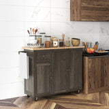 English Elm Homcom Triple-Cabinet Rolling Kitchen Island On Wheels, Kitchen Cart With Storage Shelf Adjustment, Rolling Utility Cart With Wood Top, Towel Rack, Big Drawer, Distressed Brown