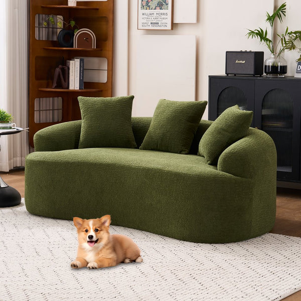 English Elm LY-025S Curved Loveseat Sofa Compact 65" chenille upholstery, 30D foam with spring core, 300lb capacity, 3 pillows, apartment-friendly Antique Green,Green W2231P292604