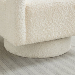 English Elm 29.13" Swivel Accent Chair — Modern Bouclé Rotating Lounge Seat with Removable Cushion & Solid Wood Frame Beige W3188P280195