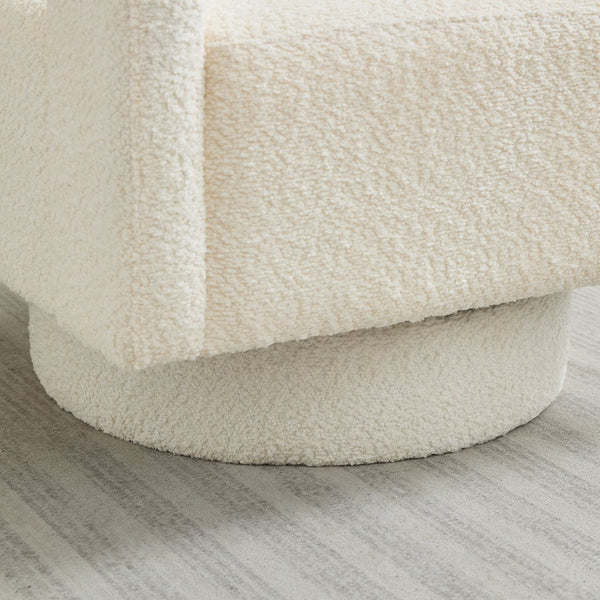 English Elm 29.13" Swivel Accent Chair — Modern Bouclé Rotating Lounge Seat with Removable Cushion & Solid Wood Frame Beige W3188P280195