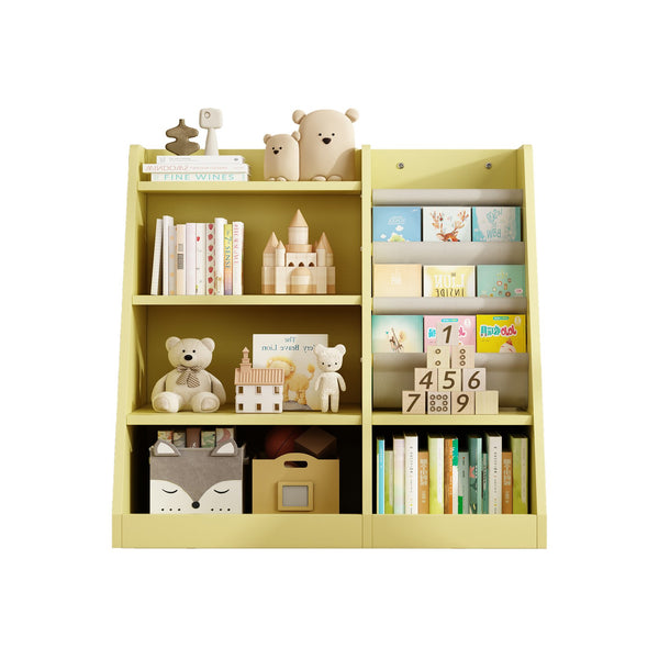 English Elm Yellow Toddler Wooden Bookcase with 4-Tier Sling Pockets Montessori Kids Storage Shelf for Playroom W2876P233539