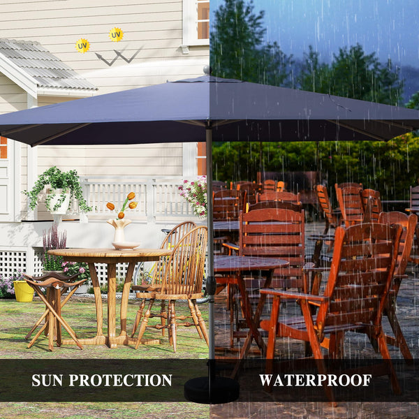 English Elm Rectangle Patio Umbrella with Crank Lift and Tilt, UV-Resistant 180G Polyester Canopy, Ventilated Shade (Base Not Included) Navy Blue W1859P353557