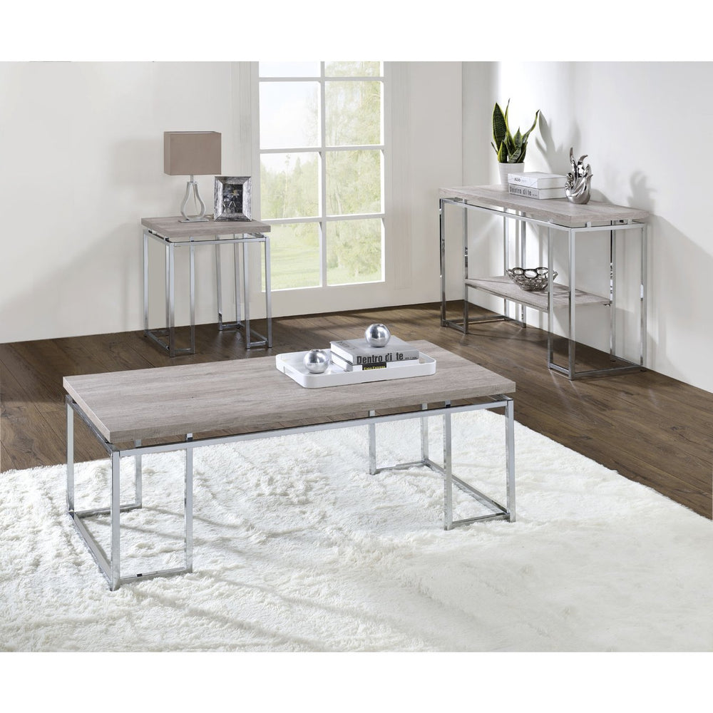 English Elm Square End Table Natural Oak Top with Chrome Sled Base — Contemporary Accent Table for Living Rooms, Compact & Durable B016P314060