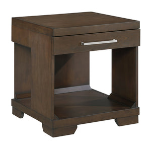 English Elm Modern Mango Veneer End Table with Dovetail Drawer and Open Shelf, Nickel Pull, Contemporary Storage Design Espresso 25.5 L x 27.5 W x 27.5 H B011P387100