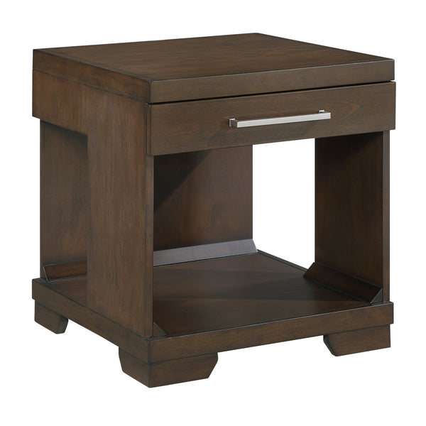 English Elm Modern Mango Veneer End Table with Dovetail Drawer and Open Shelf, Nickel Pull, Contemporary Storage Design Espresso 25.5 L x 27.5 W x 27.5 H B011P387100