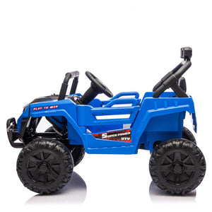 English Elm 12v Kids Electric Utv with 4-wheel Suspension Anti-collision Bar and 2-hour Battery Blue W1578P343327