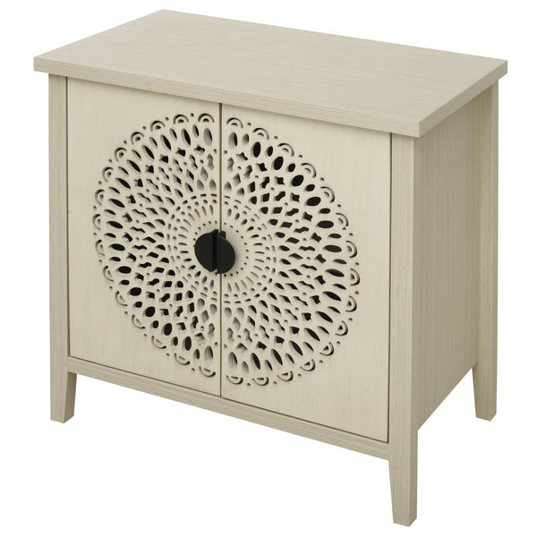 English Elm Hollow-Carved 2 Door Accent Cabinet with Adjustable Shelves, Anti-Tip Sideboard for Entryway Living Room Bedroom (36.11"L x 18.12"W x 7.68"H) W688P225282