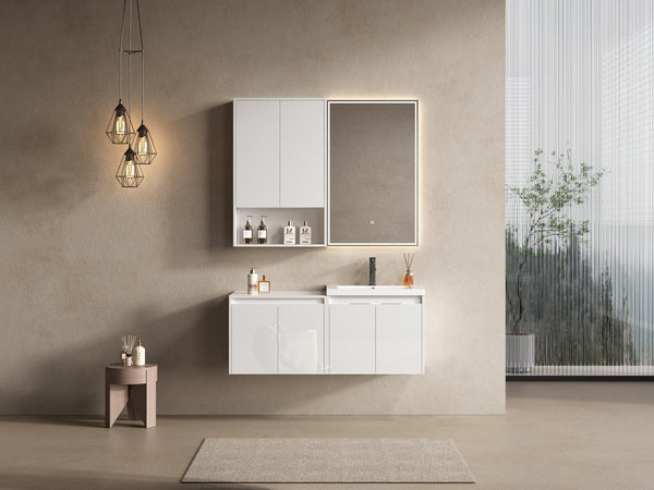 English Elm 48" Modern Bathroom Vanity With Glossy Resin Sink, Soft-Close Storage & Stylish Float Mount Design W999S00422