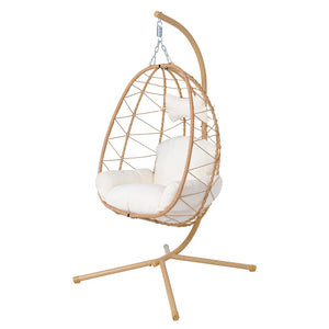 English Elm Hanging Egg Swing Chair Pe Wicker Foldable Frame with Cushion for Patio or Bedroom T5880P497565