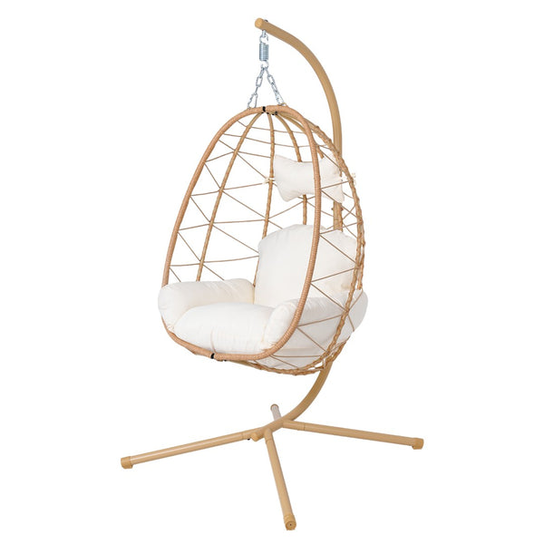 English Elm Hanging Egg Swing Chair Pe Wicker Foldable Frame with Cushion for Patio or Bedroom T5880P497565