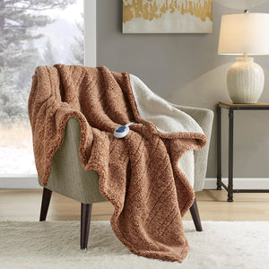 JLA Home True North by Sleep Philosophy - Heated Sherpa Throw with 3 Heat Settings, Overheat Protection, Machine Washable Comfort Layering Brown TN54-0507