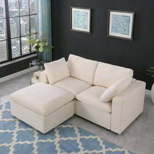 English Elm 68.5" Modular Loveseat Sofa With Ottoman - Stylish Chenille Couch For Small Spaces & Versatile Layouts W1123S00023
