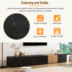 English Elm ON-TREND Modern TV Stand with Faux Marble & Walnut Grain, 78.7" Modular Console with 4 Drawers for Organized Living Room Decor Black WF320812AAB