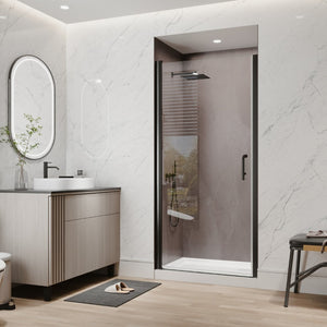 English Elm 36-38 in Frameless Pivot Shower Door Clear Glass Matte Black Hardware Reversible Swing W63777051