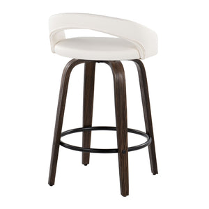 English Elm Fixed-height Swivel Counterstools Walnut Wood Frame White Faux Leather Seat Set of 2 B202S01830