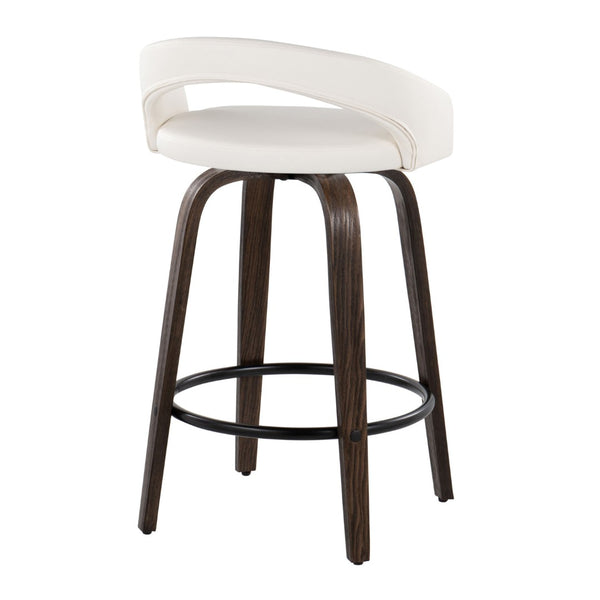 English Elm Fixed-height Swivel Counterstools Walnut Wood Frame White Faux Leather Seat Set of 2 B202S01830