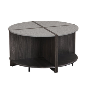 English Elm 4 Industrial Round Coffee Table Set with 2-Tier Storage, Compact Fan-Base Design, Easy Assembly, Stylish Gray W2317P233329