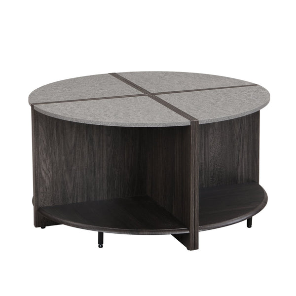 English Elm 4 Industrial Round Coffee Table Set with 2-Tier Storage, Compact Fan-Base Design, Easy Assembly, Stylish Gray W2317P233329