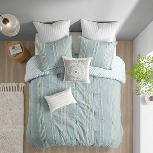 English Elm 3 INK+IVY Kara Cotton Jacquard Comforter Set Full/Queen — Eco OEKO-TEX Stripe & Diamond Reversible Design Aqua 22.44 L x 21.65 W x 13.39 H B03596412