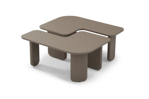 English Elm 2 Pcs Modern Modular Coffee Table Set with Interlocking L-Shape, Curved Legs, Durable MDF Finish khaki W2664S00051