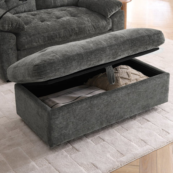 English Elm Leisure Chenille Two Seat Reclining Sofa with Usb Port Storage Ottoman Padded Armrests Gray W487S00522