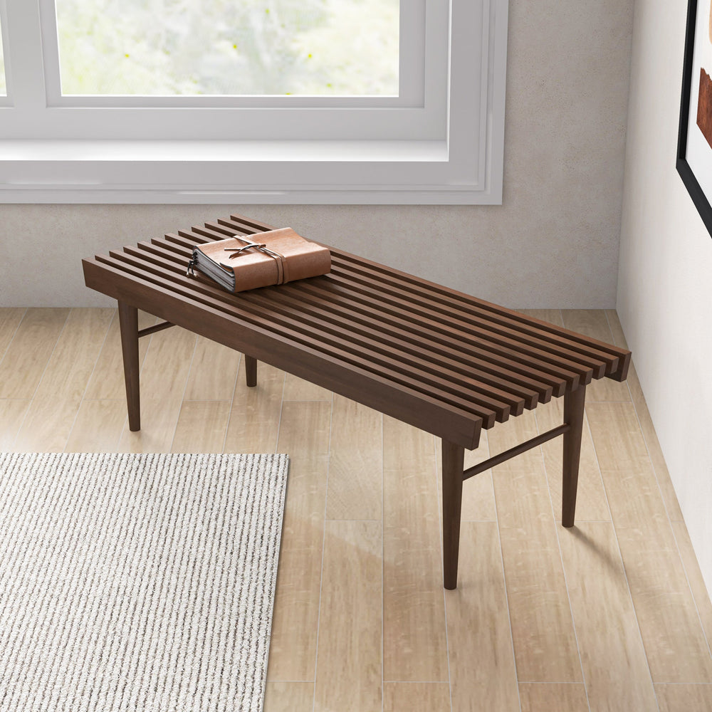 English Elm Ashcroft Furniture - Mia Mid Century Modern Solid Wood Bench in Natural Walnut Stain — Stylish Entryway Seating & Storage Solution B183P231868