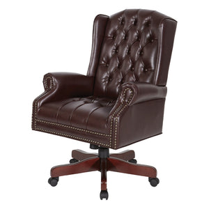 OSP Home Furnishings High Back Queen Anne Executive Chair Tufted Vinyl Upholstery with Lumbar Support TEX220-JT4