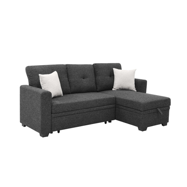 English Elm 76.5" Convertible Sectional Sleeper Sofa with Chaise and Hidden Storage Compartment Dark Gray B355S00013
