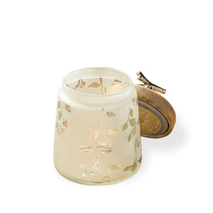 English Elm Twigy Frosted Glass Jar with Airtight Wooden Lid and Decorative Metal Leaf, 1kg Capacity, White Storage Jar B346P327358