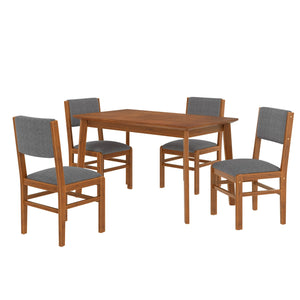 English Elm 5-Piece Counter Height Dining Set with Faux Marble Top and Upholstered Seats, Mid-Century Pub Charm Brown+Gray N752S000017D
