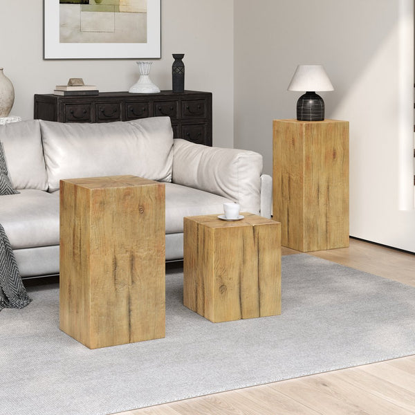English Elm Christopher Knight Home® - Retro Square-Column Side Table Set with Wood-Look MGO Finish, Stackable End Tables for Living Room Natural N770S372N98N99N