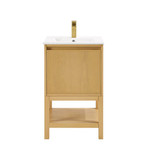 English Elm 20 Inch Ash Wood Bathroom Vanity Pre-assembled with Ceramic Basin and Adjustable Storage W2316P380501