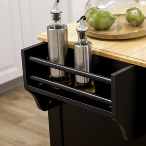 English Elm HOMCOM Mobile Kitchen Island with Drop Leaf Breakfast Bar, Rubberwood Top, Locking Casters & Storage Black W2225P217408