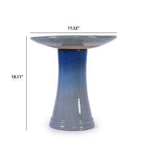 English Elm 17'' Hand-Glazed Ceramic Bird Bath Pedestal with Swirl Pattern, Durable Lightweight Outdoor Sculpture Blue Gray W3273P322557