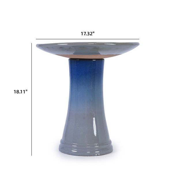 English Elm 17'' Hand-Glazed Ceramic Bird Bath Pedestal with Swirl Pattern, Durable Lightweight Outdoor Sculpture Blue Gray W3273P322557