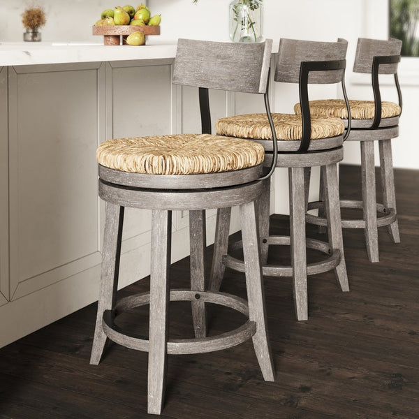 English Elm 26" Reclaimed Wood Swivel Counter Stool with Seagrass Seat for Kitchen Island Gray B2751P436448