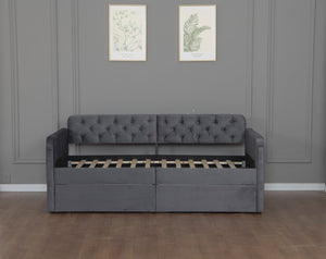 English Elm Twin Velvet Daybed with Storage Drawers Tufted Sofa Bed for Guest or Studio Rooms W1670P410536