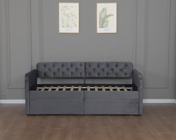 English Elm Twin Velvet Daybed with Storage Drawers Tufted Sofa Bed for Guest or Studio Rooms W1670P410536